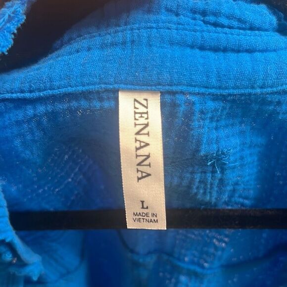 ✨ZENANA Blue Gauze Sz Large Top✨ - Picture 5 of 6